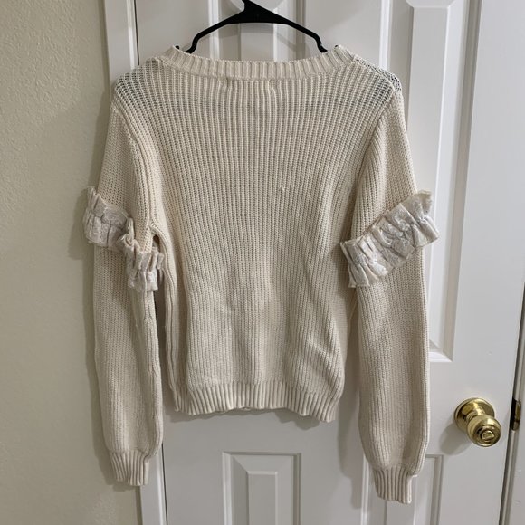 Lily Brown Frame Ruffle Sweater, White - Picture 2 of 5